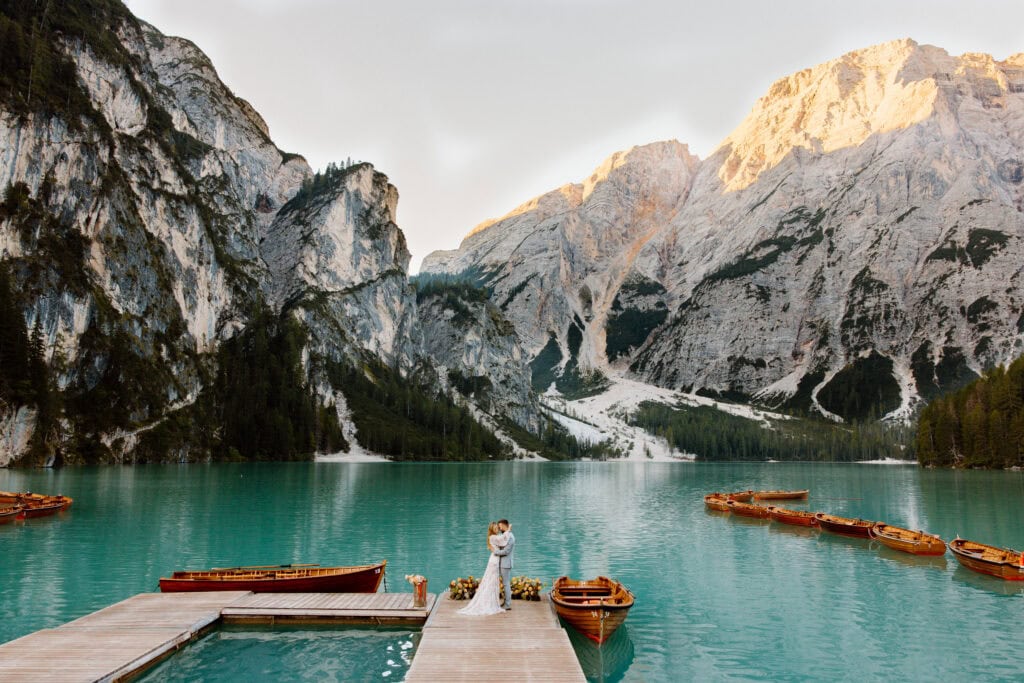 Lago di Braies elopement at sunrise